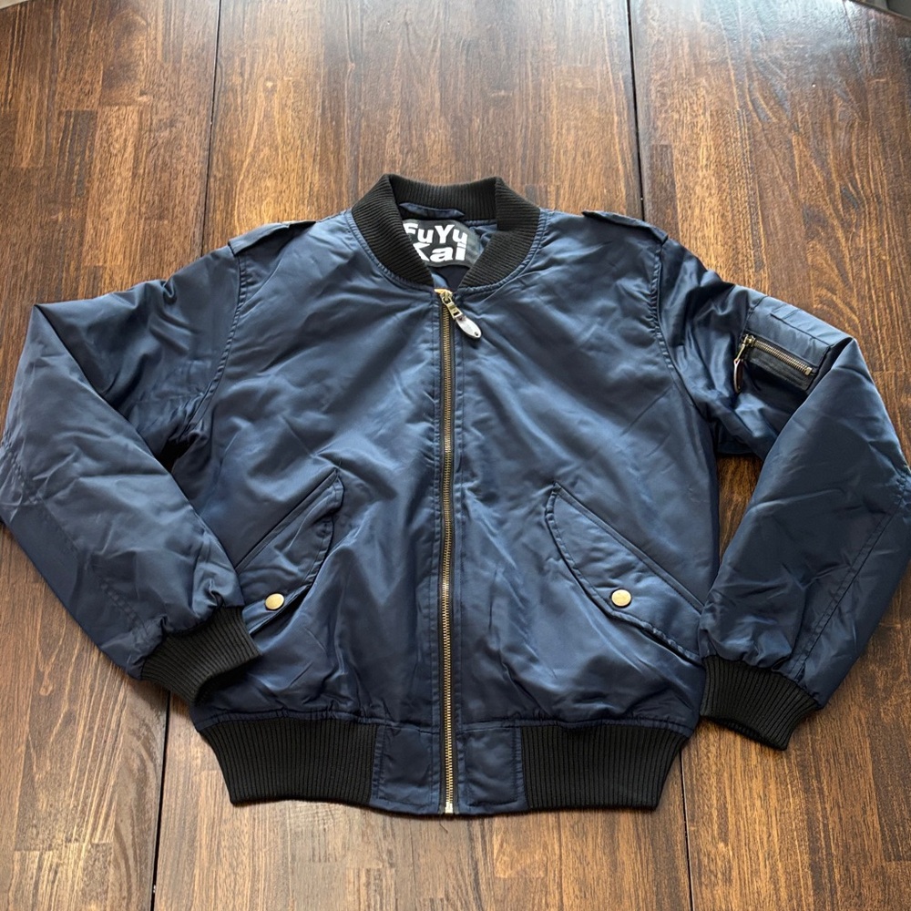 Fu Yu Kai Navy Bomber Jacket with Black Trim
